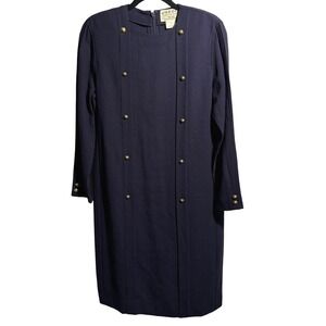 Vintage Jaeger Navy Wool Double Breasted Dress Gold Buttons Nautical Preppy 8